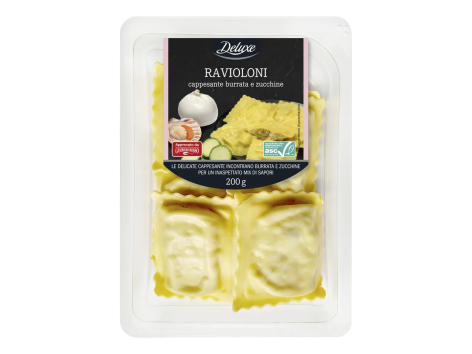 Ravioloni con cappesante, burrata e zucchine