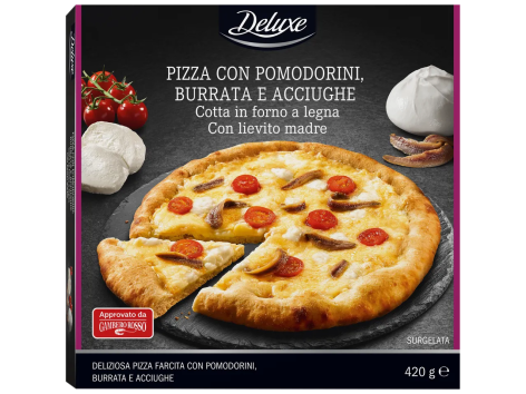 DELUXE Pizza con pomodorini, burrata e acciughe