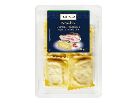 Ravioloni guanciale, pomodorini e Pecorino Toscano DOP