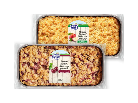 Dolce con granella di pasta frolla e farcitura