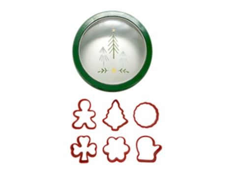 Scatola di latta con 6 tagliabiscotti o griglia di raffreddamento per dolci