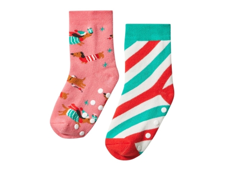 Calze termiche antiscivolo natalizie per bambina, 2 paia