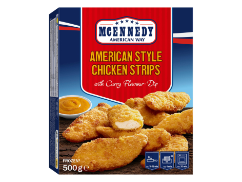 Strisce di carne di pollo con salsa al curry