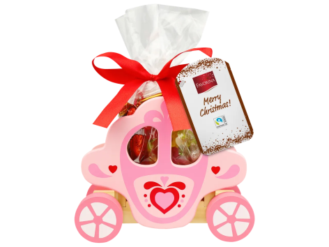 Giochino in legno con cioccolato e caramelle