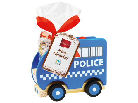 Giochino in legno con cioccolato e caramelle