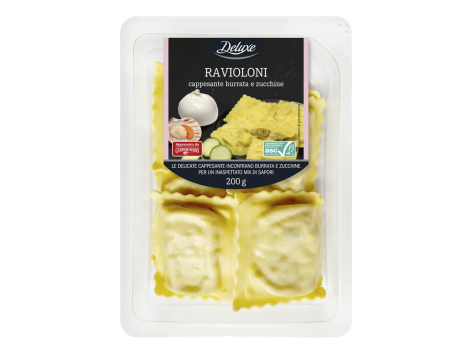 Ravioloni con capesante, zucchine e burrata