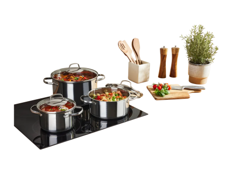 Set pentole in acciaio con coperchio, 3 pezzi