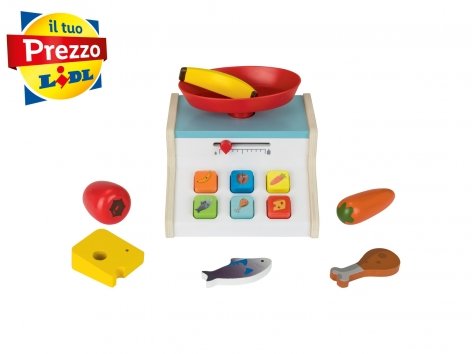 Gioco cassa, bilancia, gelateria, set alzata o cassetta alimentare in legno