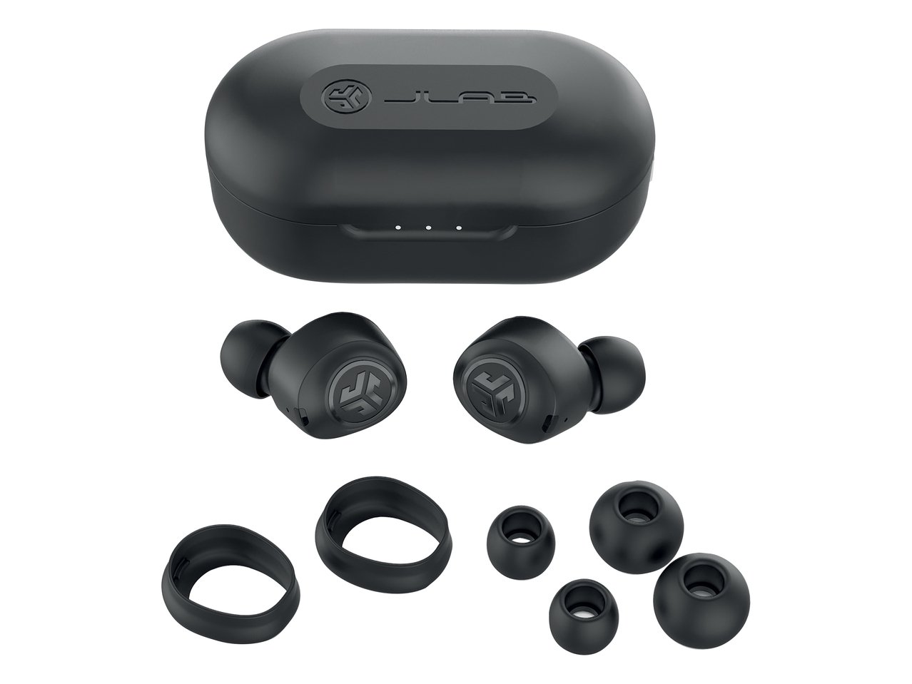 Cuffie wireless nere con custodia di ricarica