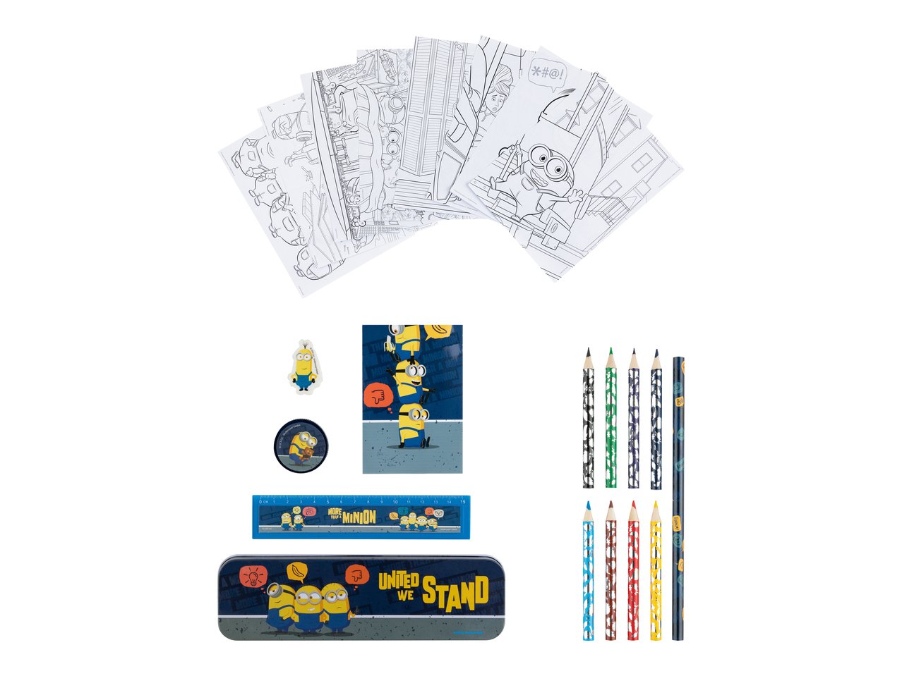 Astuccio con accessori e disegni da colorare "Frozen, Minions, Spiderman, Jurassic World"