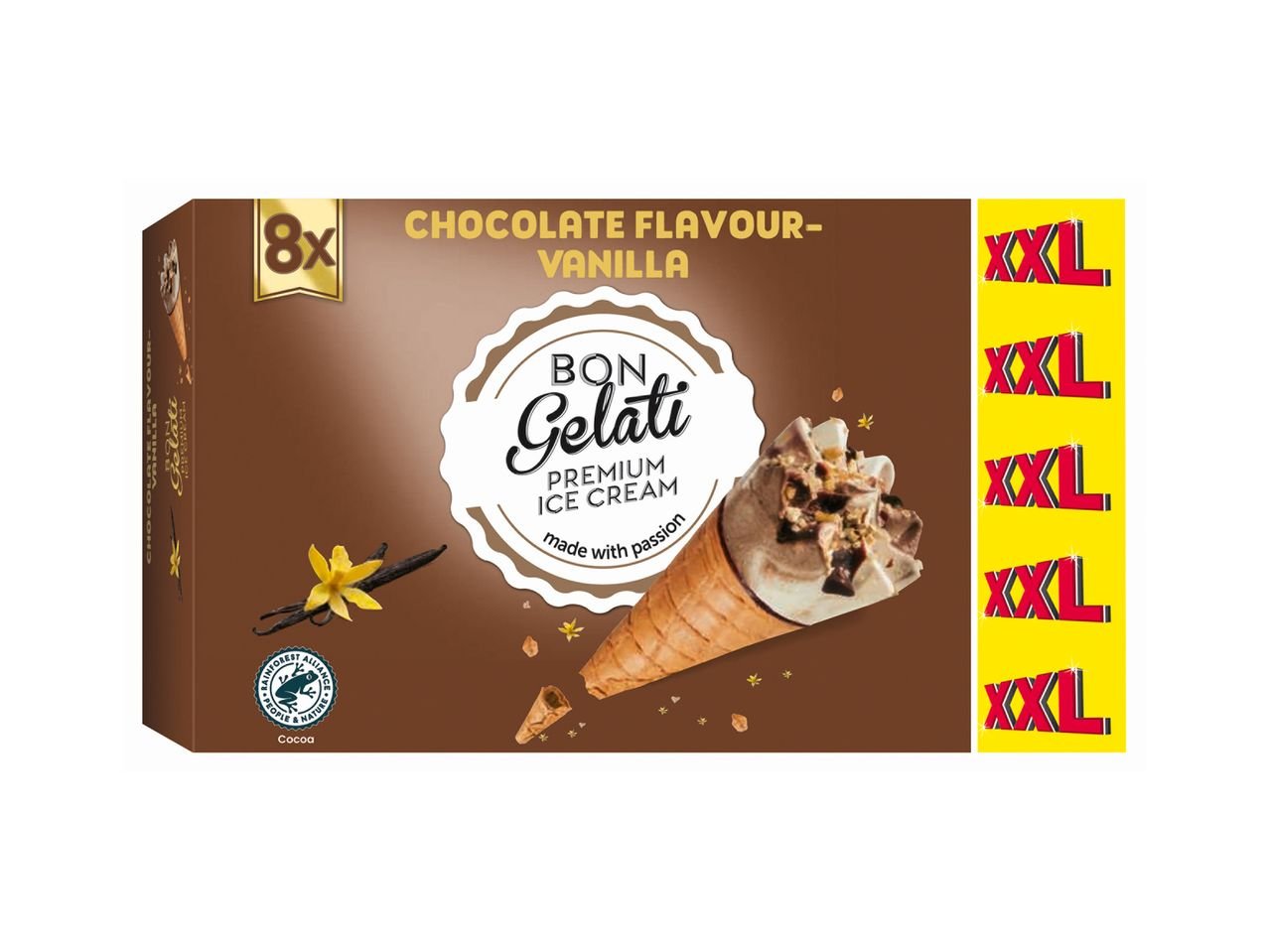 Cono gelato al cioccolato e vaniglia