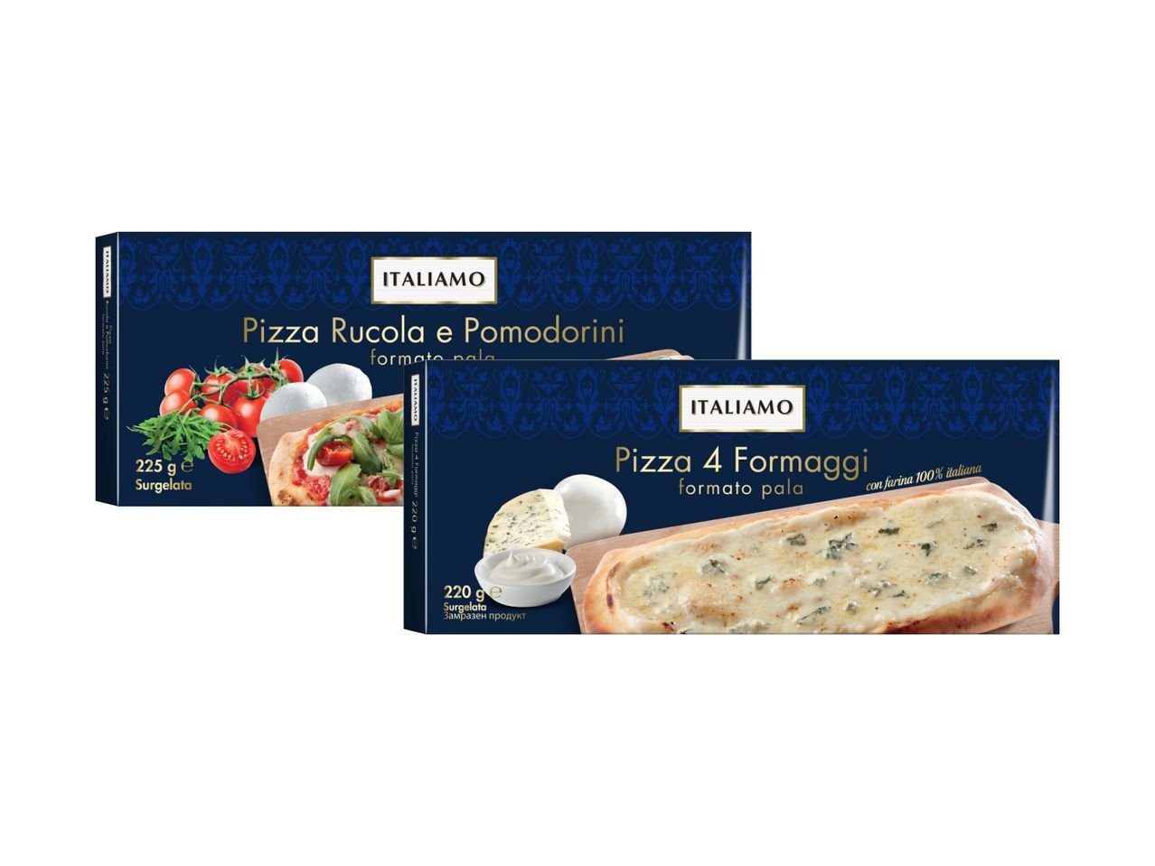 Pizza Pala 4 formaggi o rucola e pomodorini