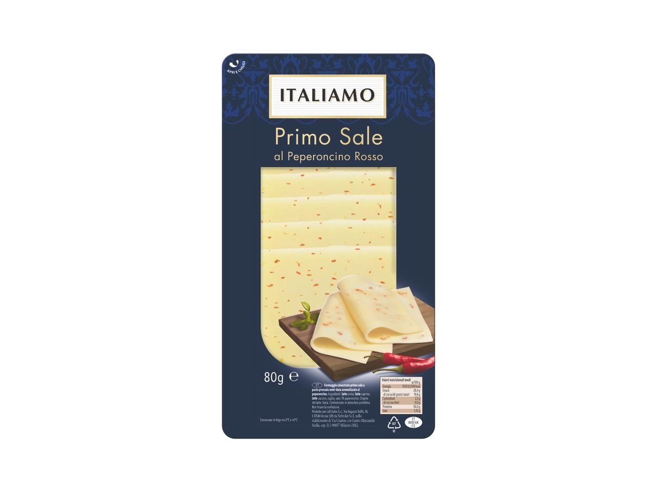 Formaggio Primo Sale a fette al peperoncino rosso