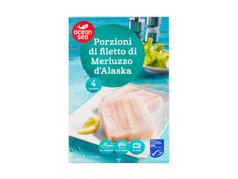 Porzioni di filetto di merluzzo d'Alaska