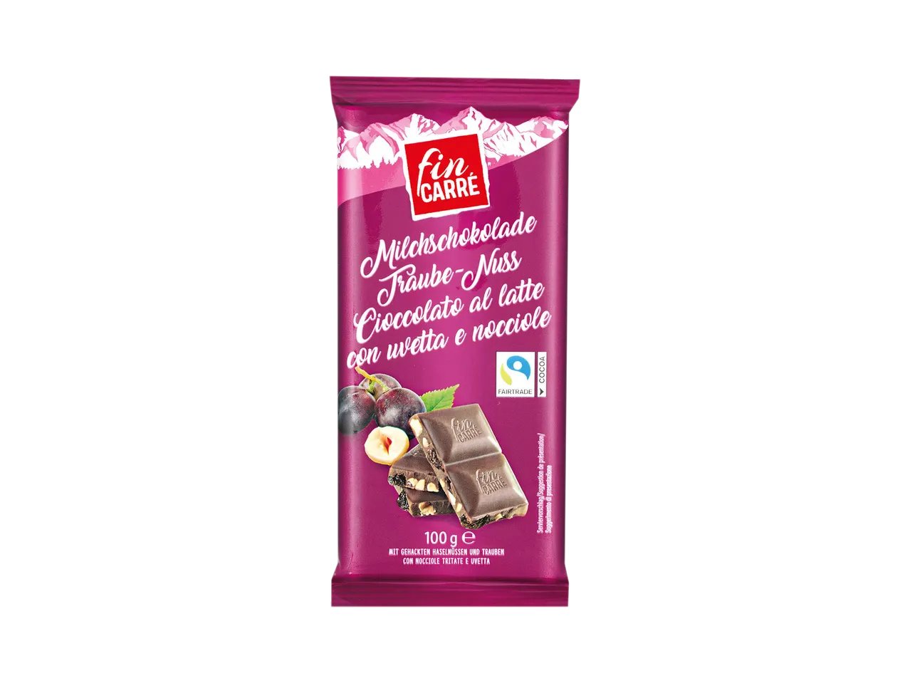 Cioccolato al latte con uvetta e nocciole