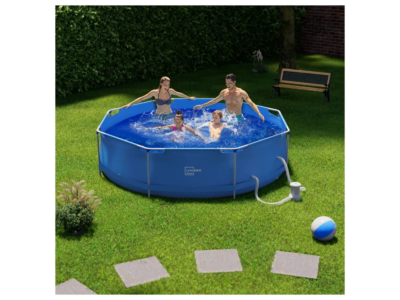 Piscina con struttura in metallo con pompa a filtro inclusa