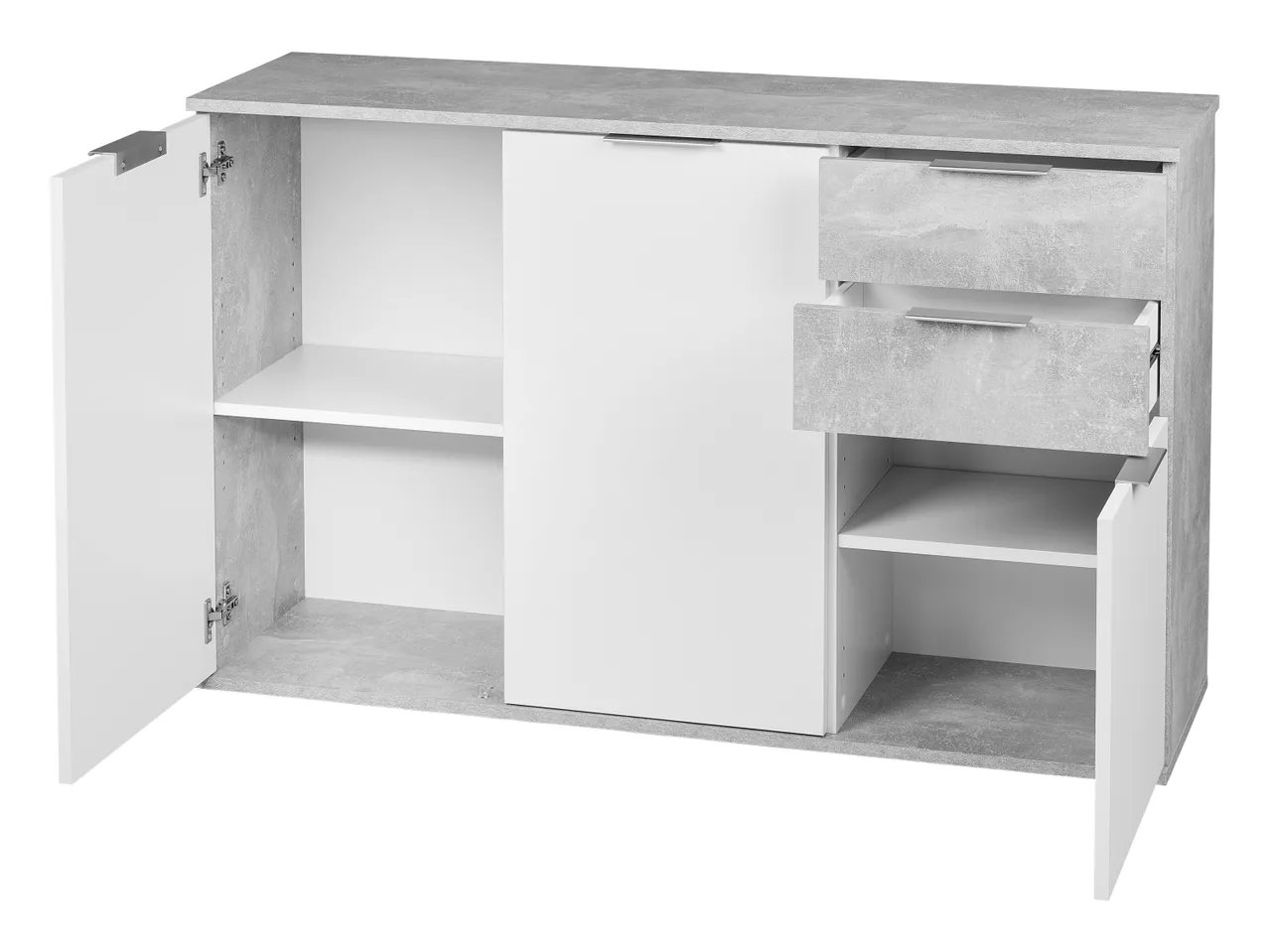 Mobiletto con 3 ante e 2 cassetti, bianco/grigio