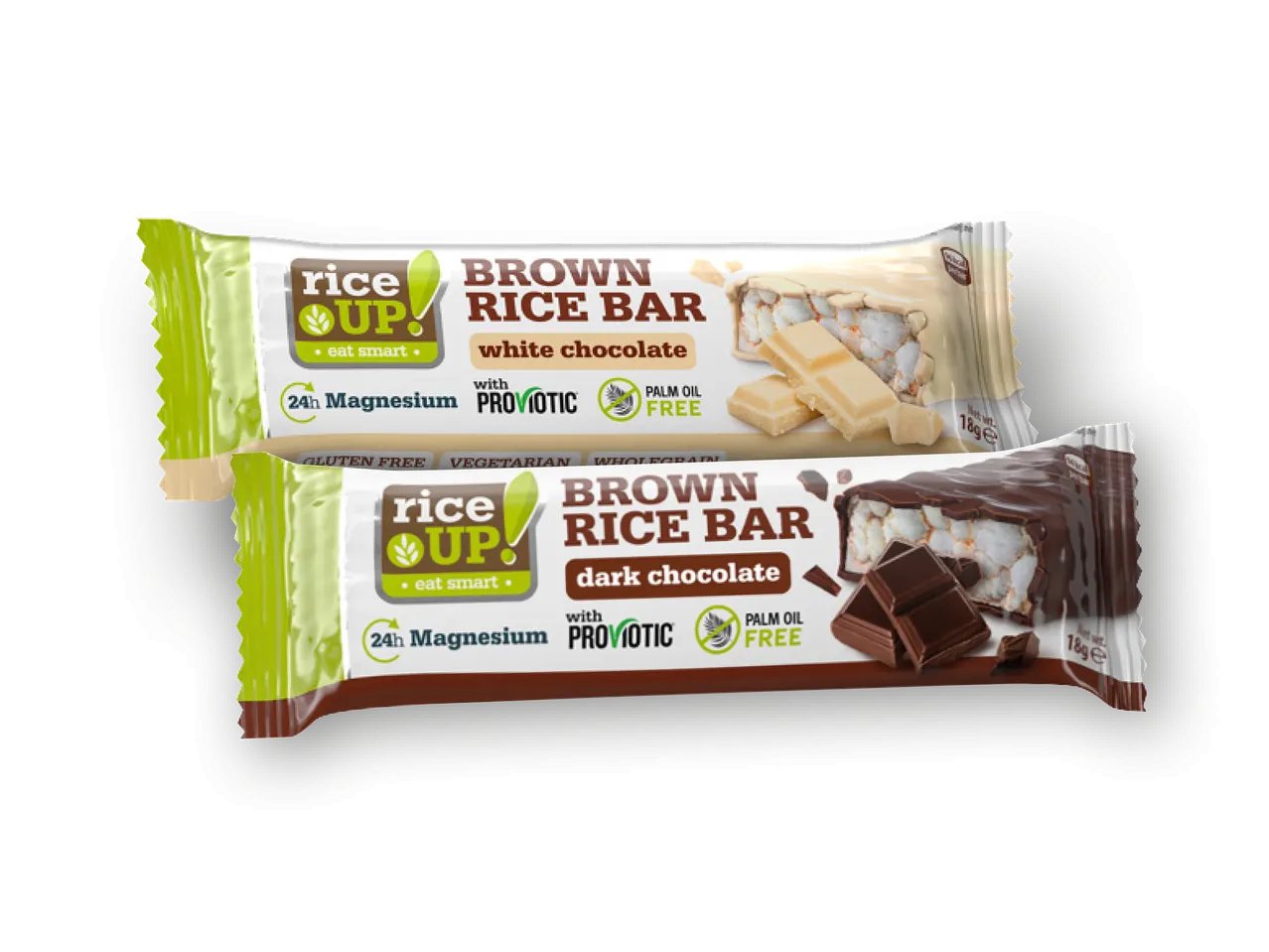 Barretta con riso soffiato al cioccolato fondente o bianco