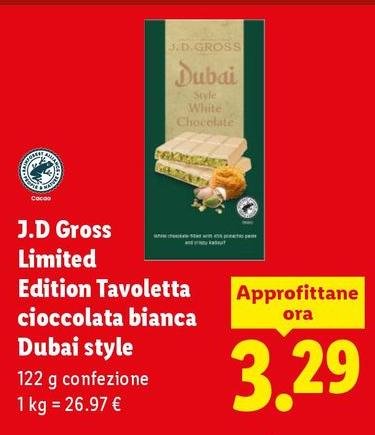 J.D Gross - Limited Edition Tavoletta Cioccolata Bianca Dubai Style