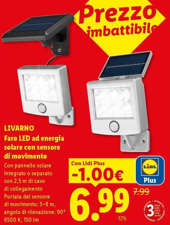 Livarno - Faro Led Ad Energia Solare Con Sensore Di Movimento