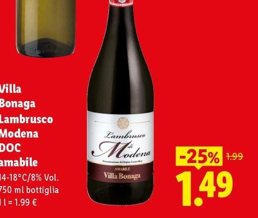 Villa Bonaga - Lambrusco Modena DOC Amabile