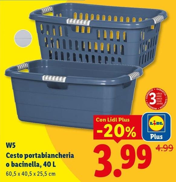 W5 - Cesto Portabiancheria O Bacinella, 40 L
