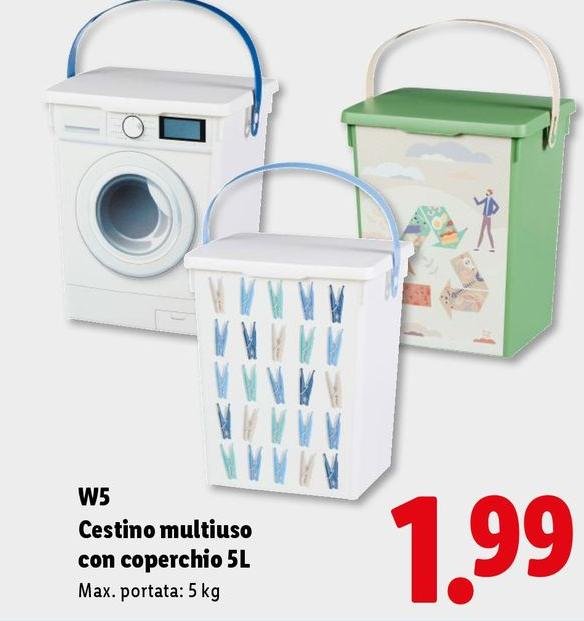 W5 - Cestino Multiuso Con Coperchio 5L