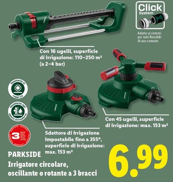 Parkside - Irrigatore Circolare, Oscillante O Rotante A 3 Bracci