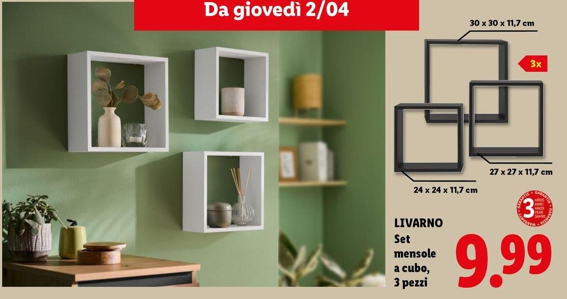 Livarno - Set Mensole A Cubo, 3 Pezzi