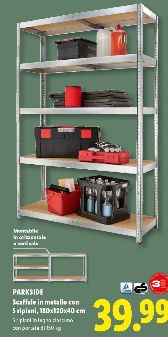 Parkside - Scaffale In Metallo Con 5 Ripiani, 180x120x40 Cm