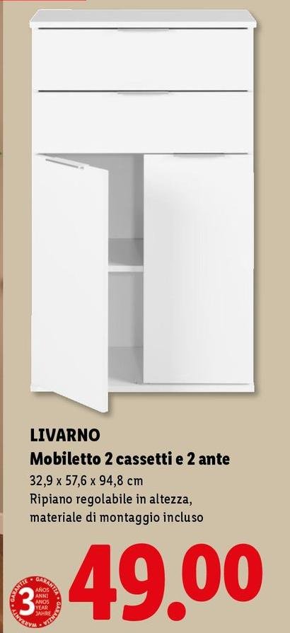 Livarno - Mobiletto 2 Cassetti 2 Ante