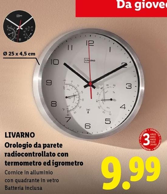 Livarno - Orologio Da Parete Radiocontrollato Con Termometro Ed Igrometro