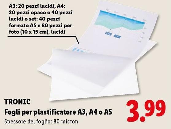 Tronic - Fogli Per Plastificatore A3, A4 O A5