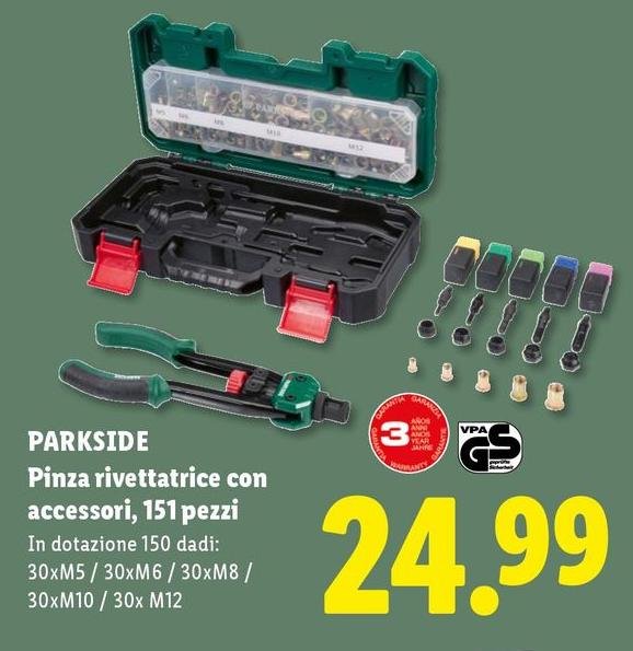 Parkside - Pinza Rivettatrice Con Accessori, 151 Pezzi