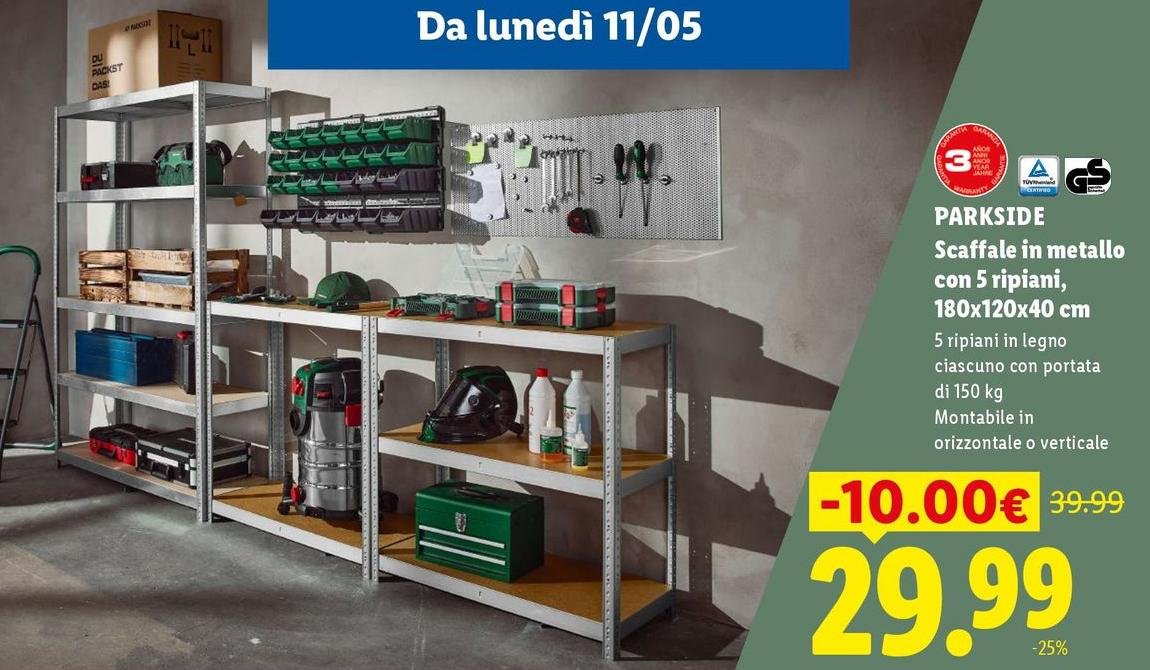 Parkside Performance - Scaffale In Metallo Con 5 Ripiani, 180x120x40 Cm