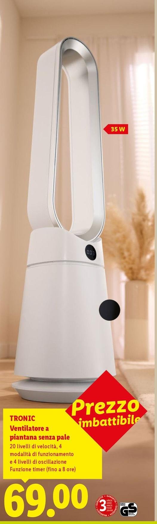 Tronic Ventilatore A Piantana Senza Pale