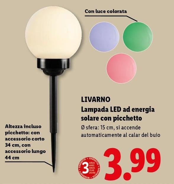 Livarno - Lampada Led Ad Energia Solare Con Picchetto