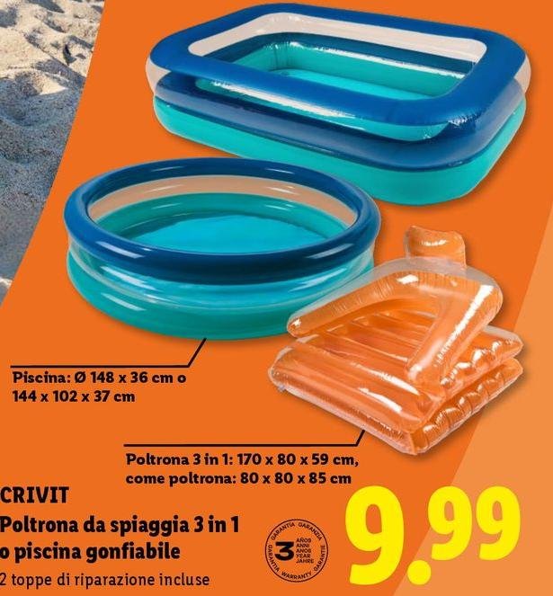 Crivit - Poltrona Da Spiaggia 3 In 1 O Piscina Gonflabile