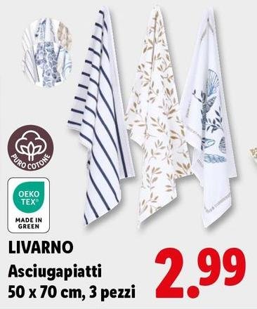 Livarno - Asciugapiatti 50 X 70 Cm, 3 Pezzi