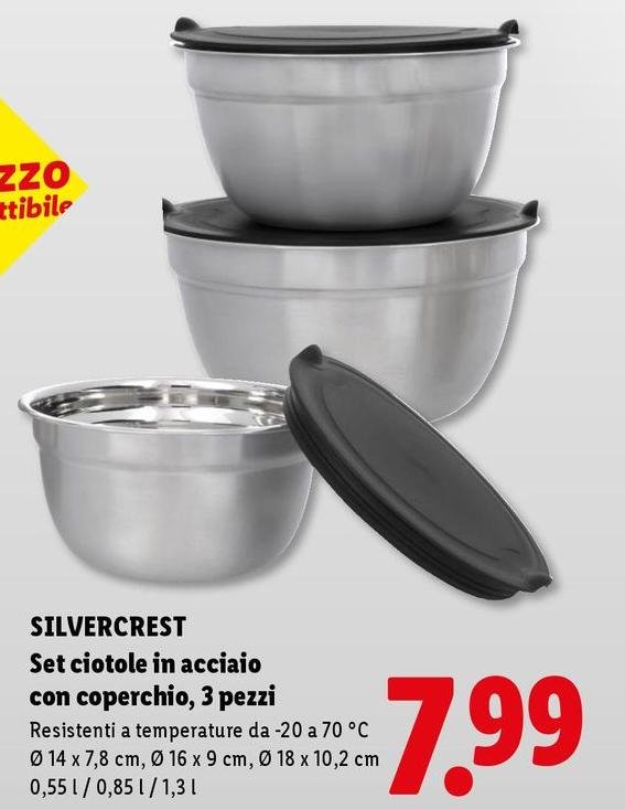 Silvercrest - Set Ciotole In Acciaio Con Coperchio, 3 Pezzi