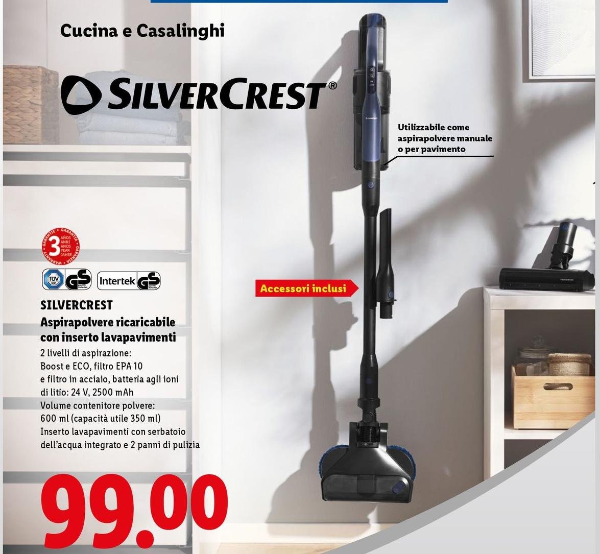 Silvercrest - Aspirapolvere Ricaricabile Con Inserto Lavavirmenti