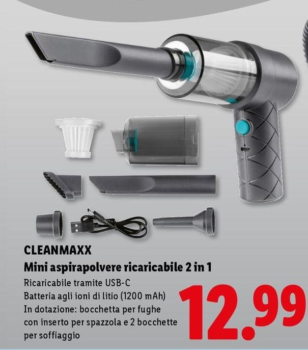 Cleanmaxx - Mini Aspirapolvere Ricaricabile 2 In 1