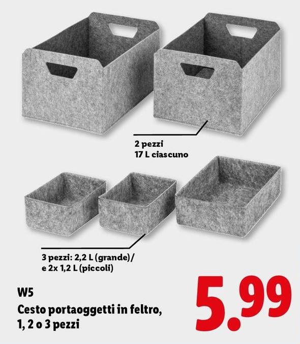 W5 - Cesto Portaoggetti In Feltro, 1,2 O 3 Pezzi