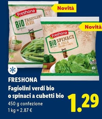 Freshona - Fagiolini Verdi Bio O Spinaci A Cubetti Bio