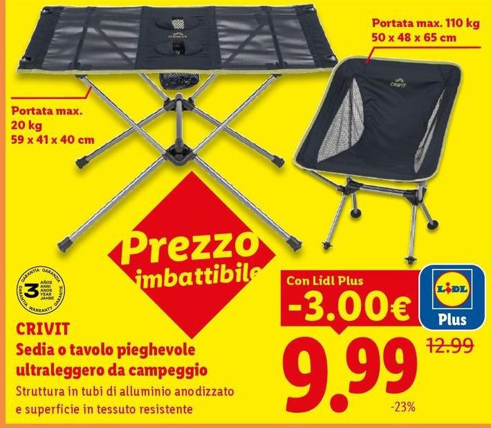 Max - Sedia O Tavolo Plegherole Ultraleggero Da Campeggio