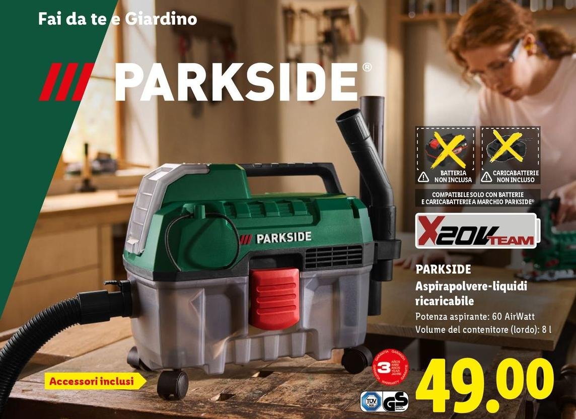 Parkside - Aspirapolvere-liquidi Irricaricabile