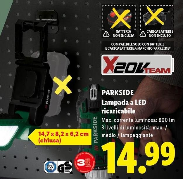 Parkside - Lampada A Led Ricaricabile