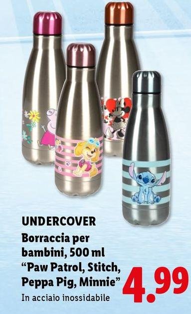 Undercover - Borraccia Per Bambini, 500 Ml "Paw Patrol, Stitch, Peppa Pig, Minnie"