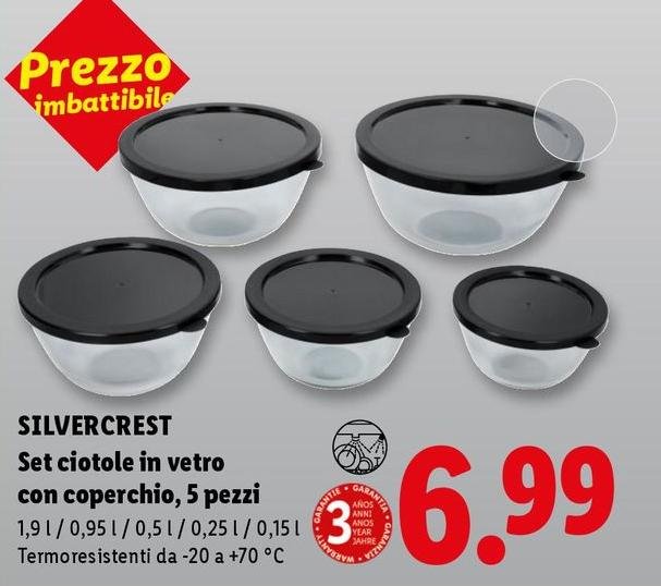 Silvercrest - Set Ciotole In Vetro Con Coperchio, 5 Pezzi