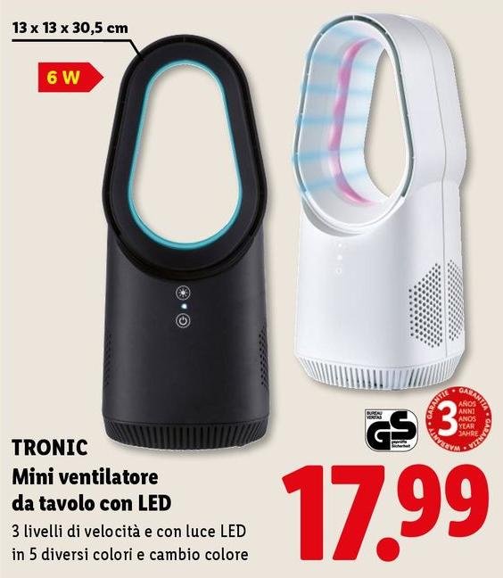 Tronic - Mini Ventilatore Da Tavolo Con Led